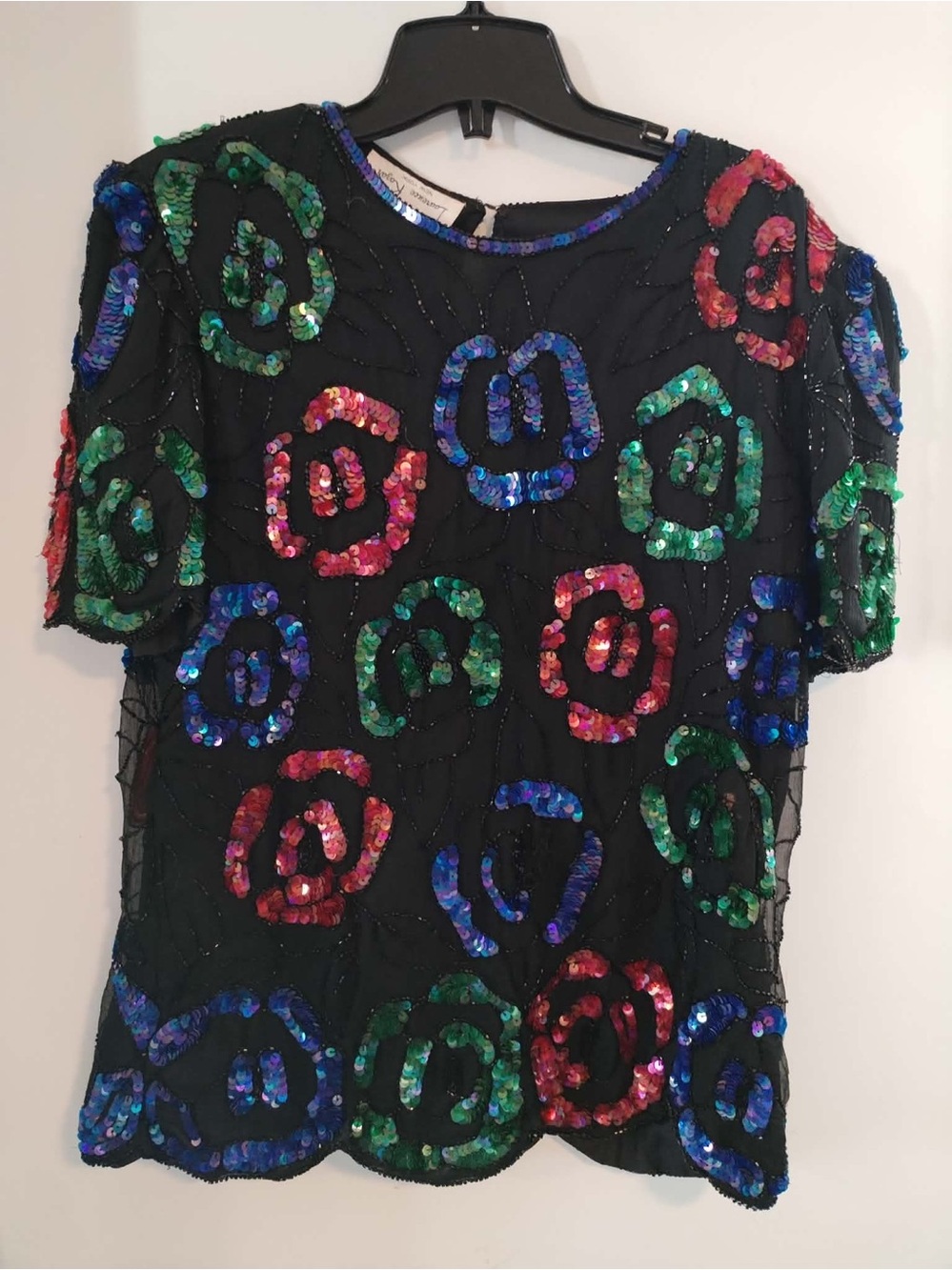 Women’s Vintage 80s Silk Beaded Sequin Evening Top - Size M